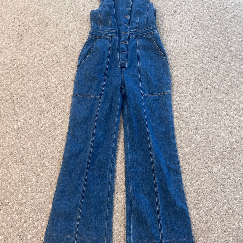 Ulla Johnson Open Back Denim Wide Leg Jumpsuit